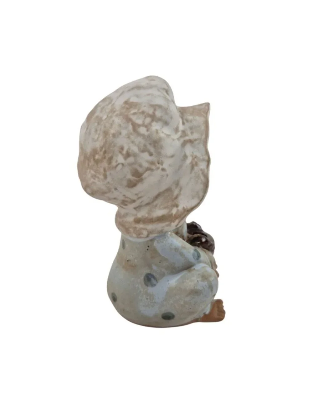 Vintage Ceramic Girl Figurine Bonnet Polka Dot Dress Home Decor Collectible
